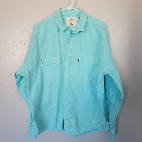Levi's x Poggy's Collab Men's Large Blue Long Sleeve Shirt Pearl Snap Button Up - Picture 1 of 7